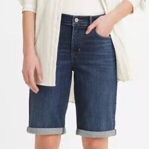 Levis Classic Bermuda Shorts Long Dark Blue Jean Denim 31 Biker Cotton Soft